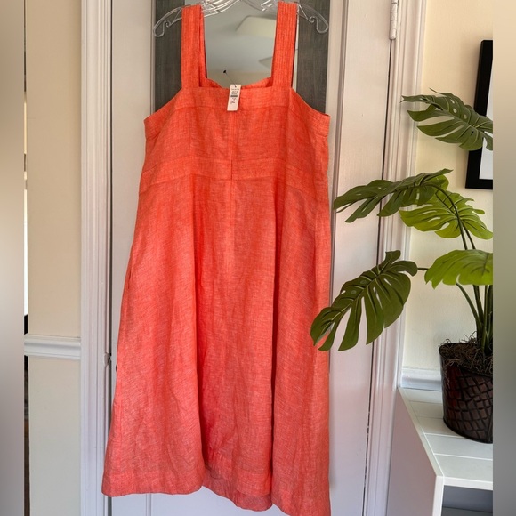 Talbots Square Neck Orange Linen Fit & Flare Dress Classic Minimalist - Picture 10 of 13